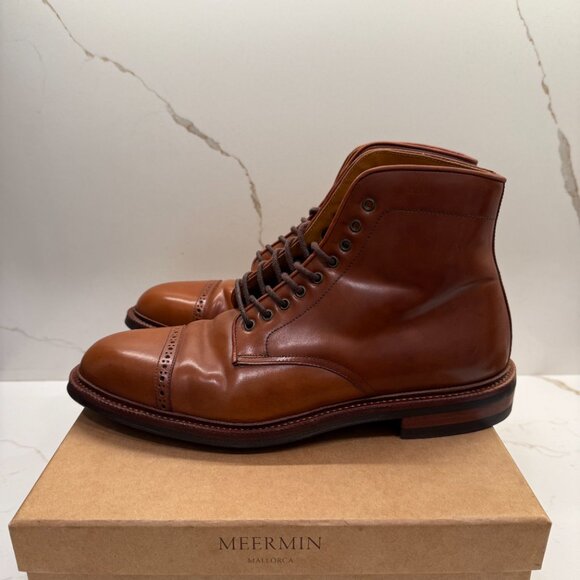 Meermin Cognac Shell Cordovan 9 eyelet Boots 7.5UK - 8.5US - Picture 3 of 7